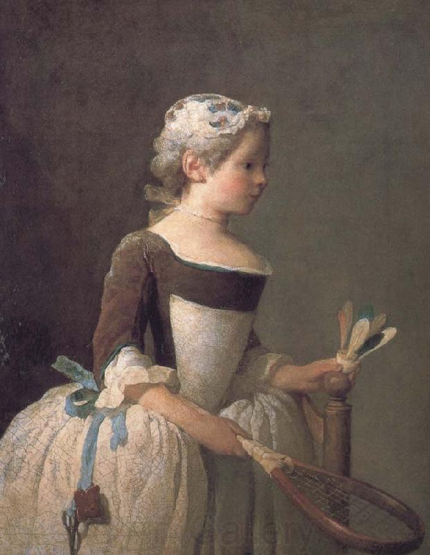 Jean Baptiste Simeon Chardin Girl holding a badminton Norge oil painting art